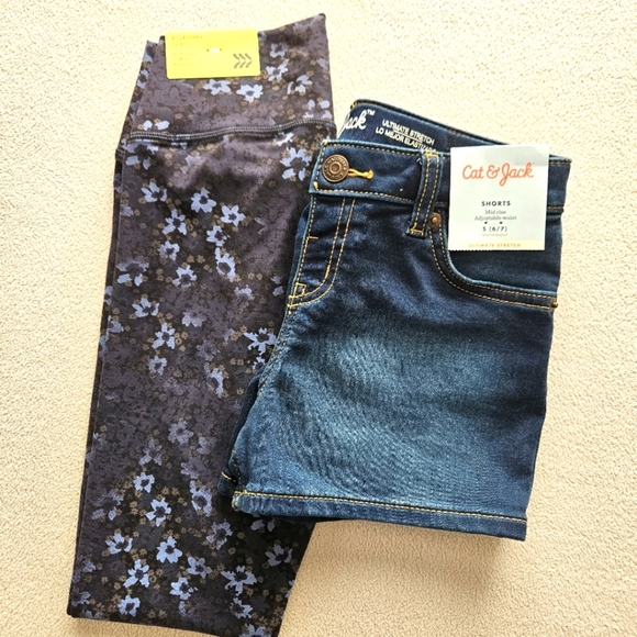 NWT Cat&Jack Denim Shorts and All in Motion Floral Leggings Size S(6-7) and M(8) - Picture 1 of 8
